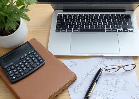 Financial planning document with professional calculator and pen