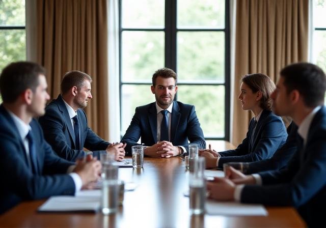 A professional board meeting in a modern Lisburn office setting