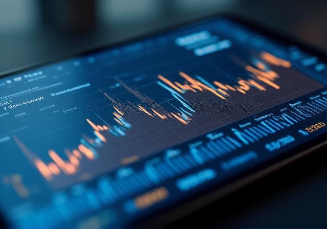 Abstract financial data chart showing market fluctuations with professional overlays